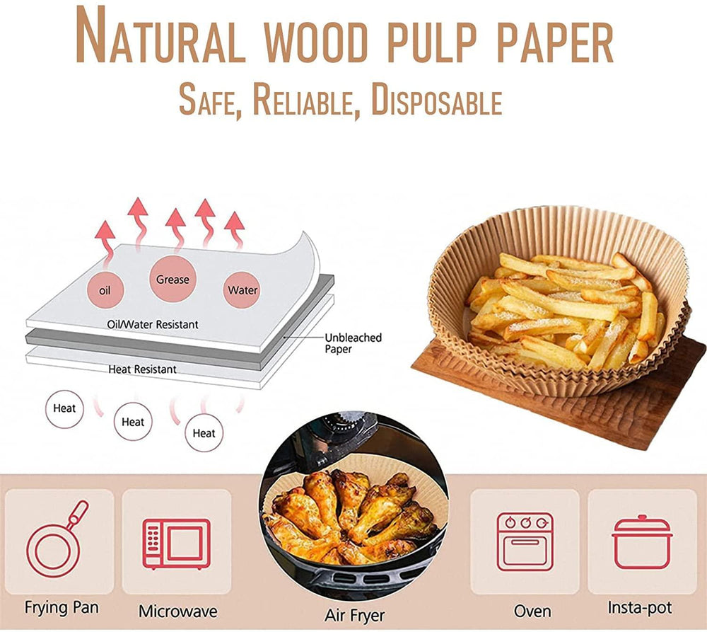 HomLux 50 Pcs Air Fryer Disposable Paper Liner, 6.3 Inch Non-Stick